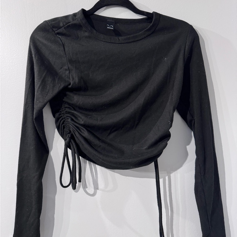 Windsor Black Gathered Long Sleeve Top